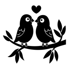 Adorable Lovebirds on Branch Romantic Bird Illustration