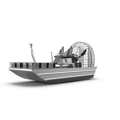 Flat-Bottom Airboat with Rear Propeller Isolated on Transparent Background