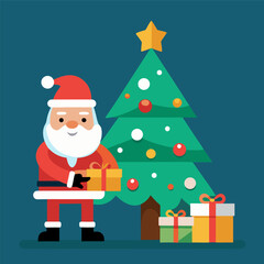 cartoon-santa-placing-gifts-under-a-lit-christmas