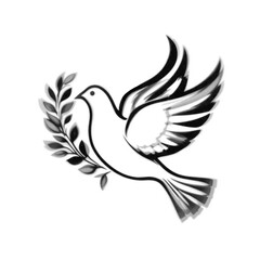 Obraz premium Stylized dove with olive branch representing peace, artistic design, black and white illustration