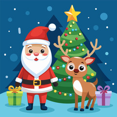 cute-vector-of-santa-and-reindeer-near-a-festive