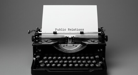 Public relations typed on an antique typewriter for use in an office setting