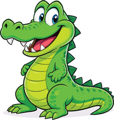 Fototapeta premium Friendly Cartoon Crocodile with Big Blue Eyes on White Background