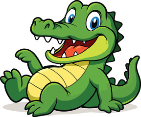Friendly Cartoon Crocodile with Big Blue Eyes on White Background