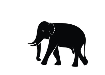 Silhouette of a graceful Asian male elephant. Big body with long tusks. Vector illustration.