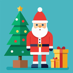 flat-design-of-santa-beside-a-christmas-tree-with