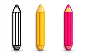 Three colored pencils displayed against a white background.