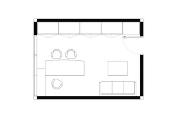 2 dimension floor plan with furniture layout home office, line black isolated on white background. Set 6