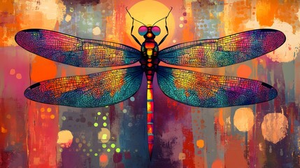 Vibrant Dragonfly Art on Abstract Background AI Generative