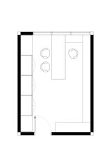 2 dimension floor plan with furniture layout home office, line black isolated on white background. Set 8
