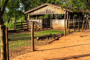 wooden barn for animals on a small livestock farm in Brazil