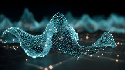 Abstract image depicting a glowing teal data wave, suggesting digital connectivity technological advancement.