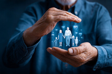 A heartfelt image depicting hands nurturing a glowing family representation, symbolizing love, protection, and unity among generations.