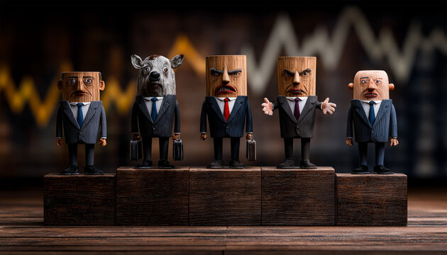 A collection of figurines depicting different personalities within the corporate world, showcasing the diversity of characters that influence modern business dynamics, from the serious to the absurd.