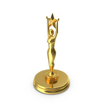 Golden Female Trophy Holding Star Isolated on Transparent Background
