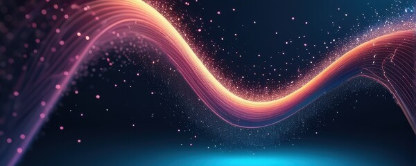 Fototapeta premium Abstract Orange and Pink Particle Wave on Dark Blue Background