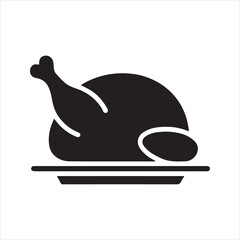 Roasted chicken silhouette vector icon - Food, dinner, or Thanksgiving meal symbol, isolated on white background.