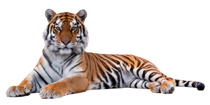 resting tiger on transparent background.