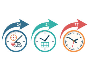 Time Management 24, 48, and 72-Hour Time frames deadlines clock arrow vector work time