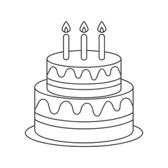 Line art of birthday cake with candles vector illustration isolated on a transparent background