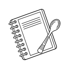 Line art of recipe book with spoon vector illustration isolated on a transparent background