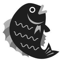 鯛の和風アイコンイラスト　モノクロ	
