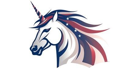 Patriotic unicorn head vector illustration design with american flag colors and stars graphic art 100