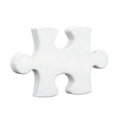Single white puzzle piece 3d render isolated on transparent background