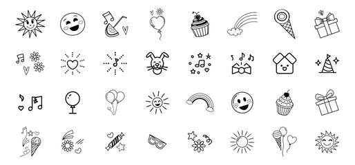 A collection of whimsical hand-drawn doodles featuring fun elements for various creative projects and designs