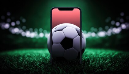Smartphone displaying a soccer ball on a field