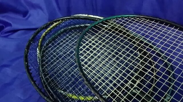A stack of  badminton rackets close up. photo taken in Malaysia
