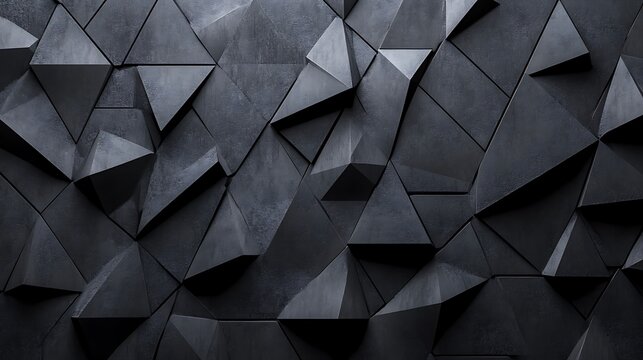 Polished, Semigloss Wall background with tiles. Triangular, tile Wallpaper with 3D, Black blocks. 3D Render