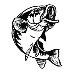 Black and white tribal fish vector illustration with nature and sea elements