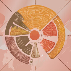 A minimal vector of a radar chart with radiating axes and colorful data webs on a clean background.