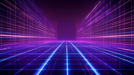 Fototapeta premium 3d render, abstract futuristic ultraviolet background with cyber screen and glowing neon lights