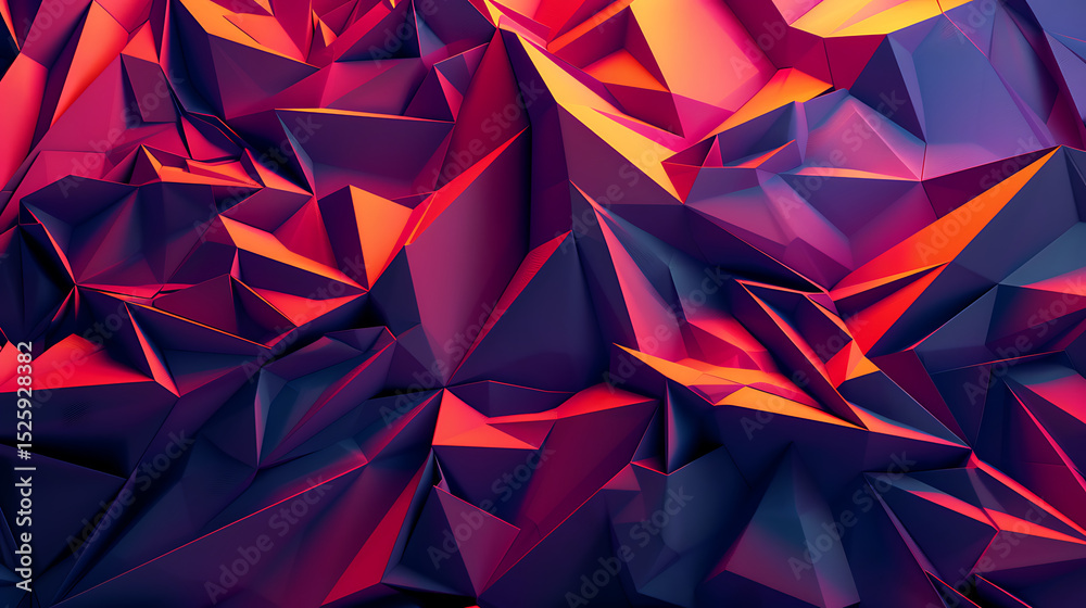 Poster an abstract geometric background features a dynamic arrangement of triangles and polygons in shades 