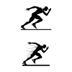 Silhouette of running man. Black and white athlete runner vector art.