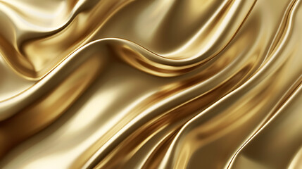 A luxurious golden fabric with smooth, flowing waves creates an elegant and shiny texture, perfect for backgrounds and designs that evoke richness and sophistication