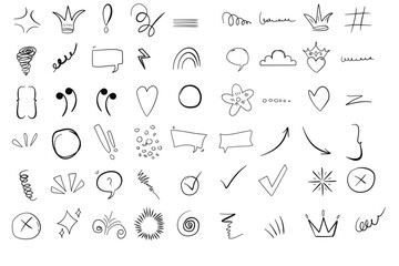 Line marker hand drawn brush arrow element set. Sketch pencil stroke vector graphic pen underline scribble icon. Symbol highlight marker shape. Vector illustration