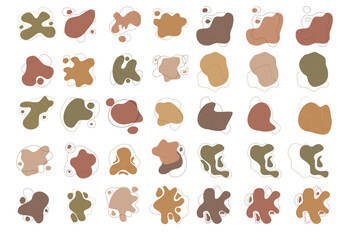 Abstract organic blob shapes vector irregular figures isolated on transparent background. Set of round blot form outlined with a thin line graphic element. Simple Colorful slime spot
