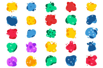 Abstract organic blob shapes vector irregular figures isolated on transparent background. Set of round blot form outlined with a thin line graphic element. Simple Colorful slime spot