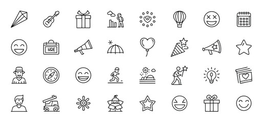 Collection of black and white outline icons depicting various objects and concepts for design and creative uses