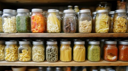 Pantry Pasta Storage  Organized Jars of Dried Pasta  Herbs  and Sauces