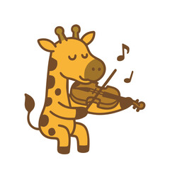 A cute giraffe playing the violin with musical notes