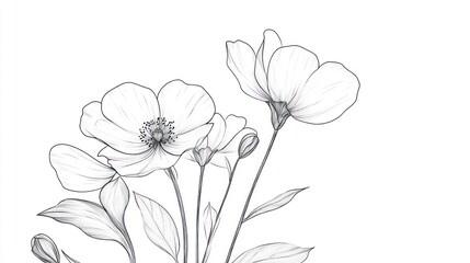Elegant Monochrome Floral Sketch: Delicate Blooms in Pencil
