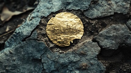 Golden Disc Embedded in Stone