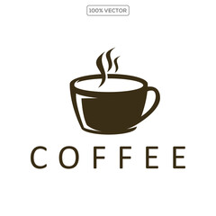 Premium coffee shop logo. Cafe mug icon. Latte aroma symbol. Espresso hot drink cup sign vector illustration
