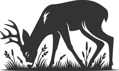 Black roe deer wild animal vector drawing silhouette