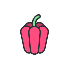 Vector Illustration Of A Pink Bell Pepper With Green Stem On A Transparent