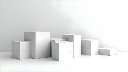 Fototapeta premium Minimalist White Cubes Composition with Soft Lighting and Shadows for Product Display